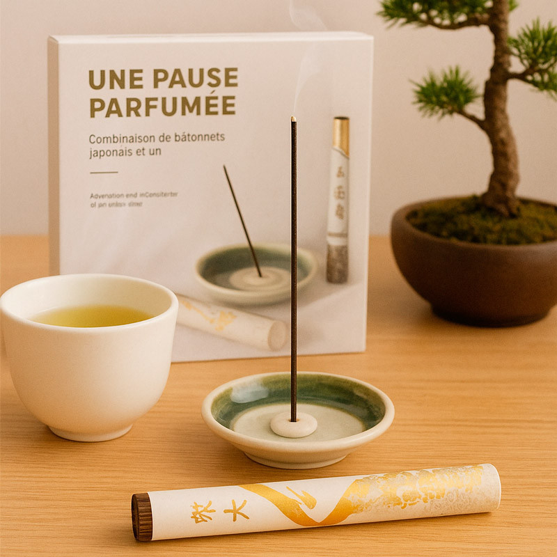 Set de incienso japonés con incensario artesanal