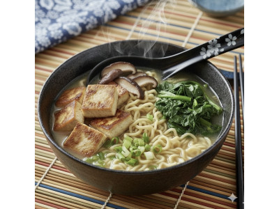 Ramen vegetariano con miso, tofu y setas