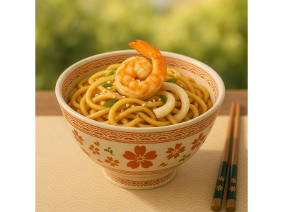 Yaki-udon con gambas y calamares
